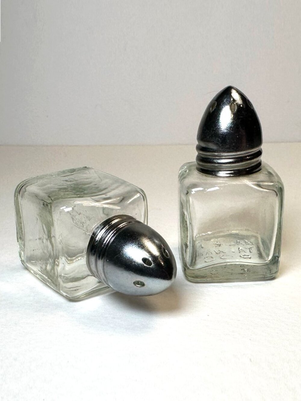 Vintage Mini Square Clear Glass Cube Salt & Pepper Shakers Set